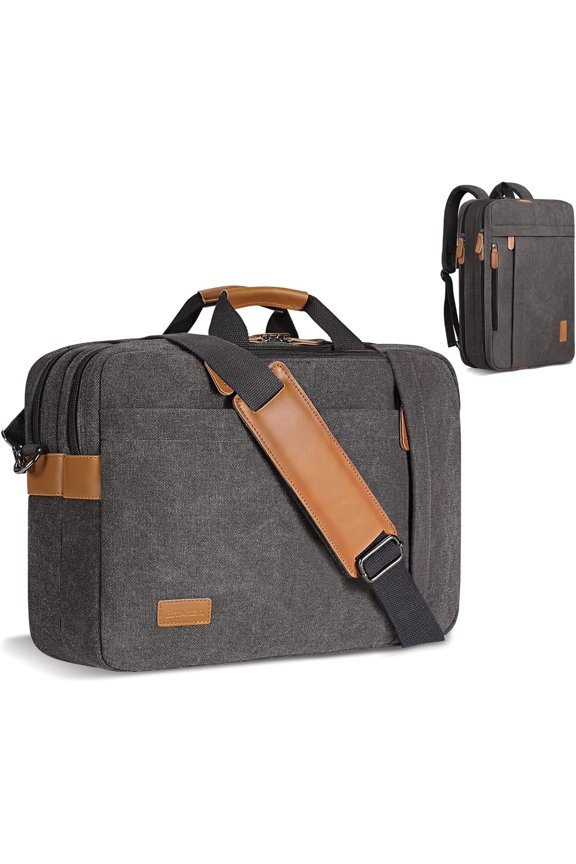 Laptop Computer Bag for Men 3 In 1, 17-17.3 Inch Laptop Messenger Bag for Business/Work/Travel, Convertible Backpack Briefcase Water resistant Canvas Laptop Backpack (Grey)