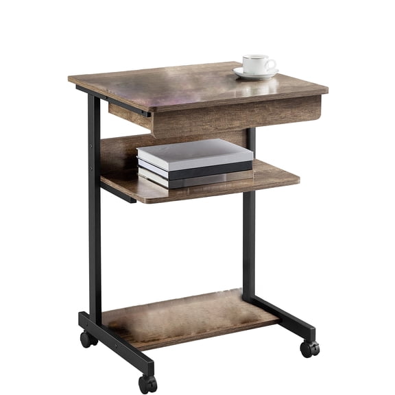 Laptop Computer Desk with Wheels, Rolling Standing Desk for Small Spaces, Mobile Bedside Table for Student or Office, Brown
