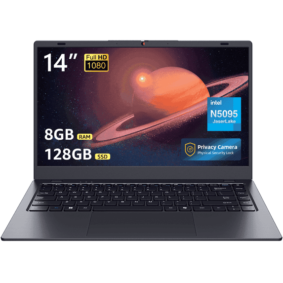 Coolby Laptop Computer , 14.1 inch HD Display, 8GB RAM/128GB SSD, Intel N5095 Quad Core Processor Notebook PC, Support 2.4G/5G Hz WiFi, BT 5.0,Webcam,Laptops for Student and Home