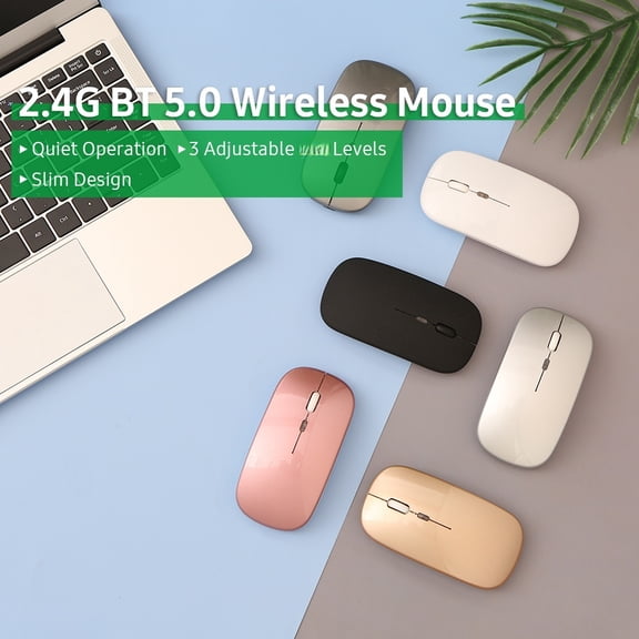 Laptop Computer Mouse 3 2.4G BT 5.0 Wireless Slim Rechargeable Mouse Less Noise 3 Adjustable movement speed 7-color Breathing Light for Laptop Computer, Black