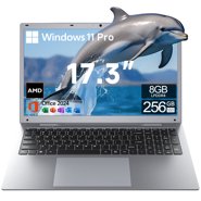Akocrsiy 17.3" Windows 11 Laptop, DDR4 8GB RAM 256GB SSD, AMD 3020e (up to 2.6GHz) with Office 2024, 1600*900 Screen Display WiFi5 BT5.0 Type-C for Business and Student, Grey