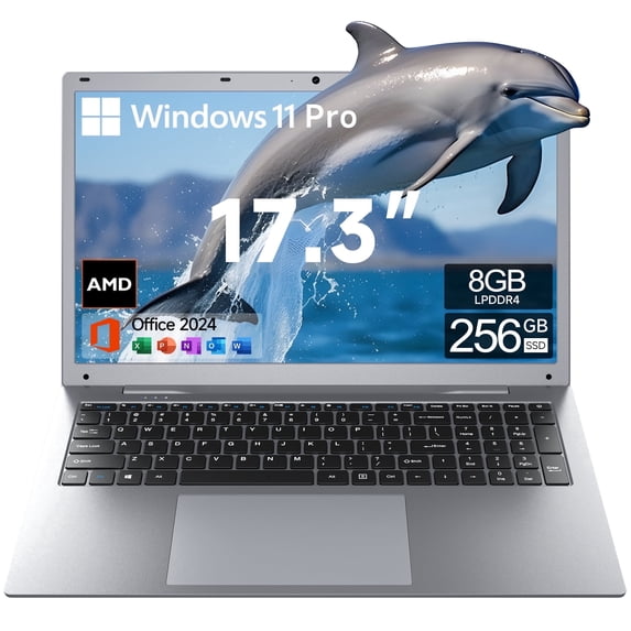 Akocrsiy 17.3" Windows 11 Laptop, DDR4 8GB RAM 256GB SSD, AMD 3020e (up to 2.6GHz) with Microsoft Office, 1600*900 Screen Display WiFi5 BT5.0 for Business and Student