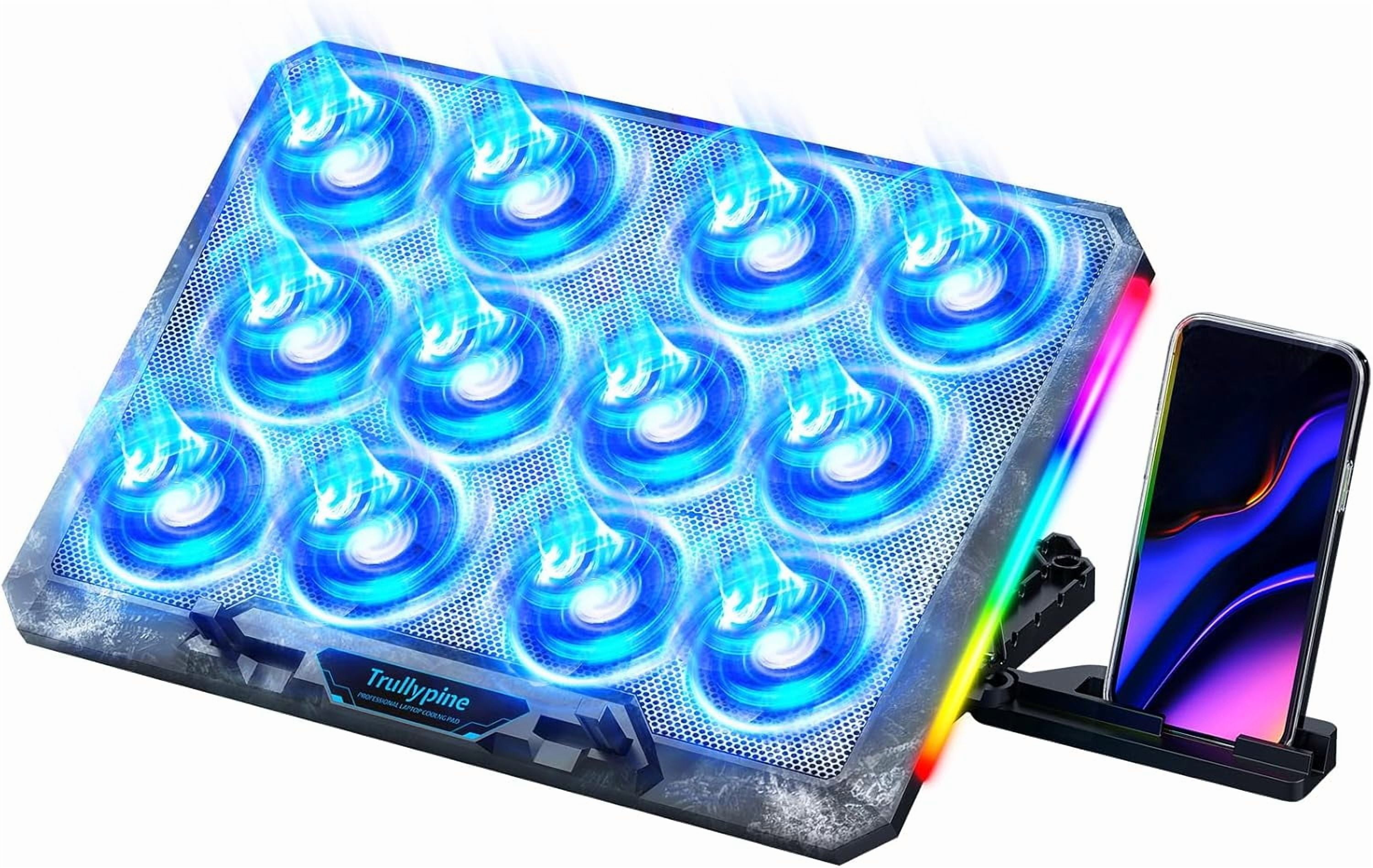 Laptop Cooling Pad with 12 Quiet Fans, Slim Portable for 12-17.3 Inch Cooler Stand 5 Height Adjustable, Ergonomic Gaming Fan Two USB Ports & Phone Holder (Gear)