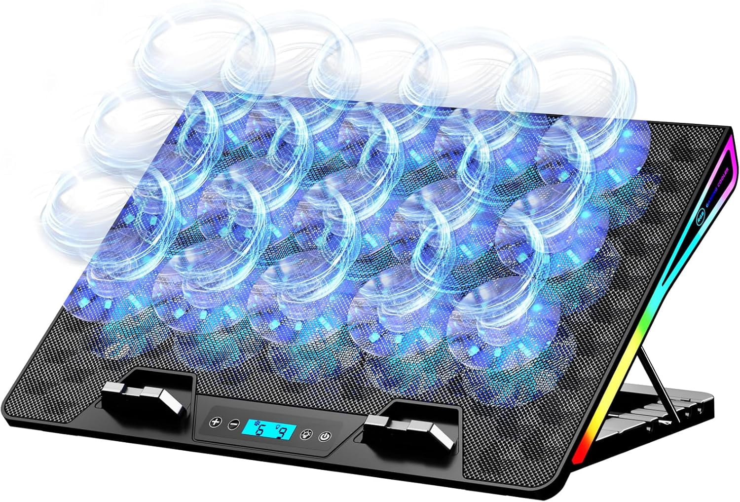 Laptop Cooling Pad, 15 Powerful Fans, Gaming Cooler with RGB Lights for 15-17.3 inch PC Computers