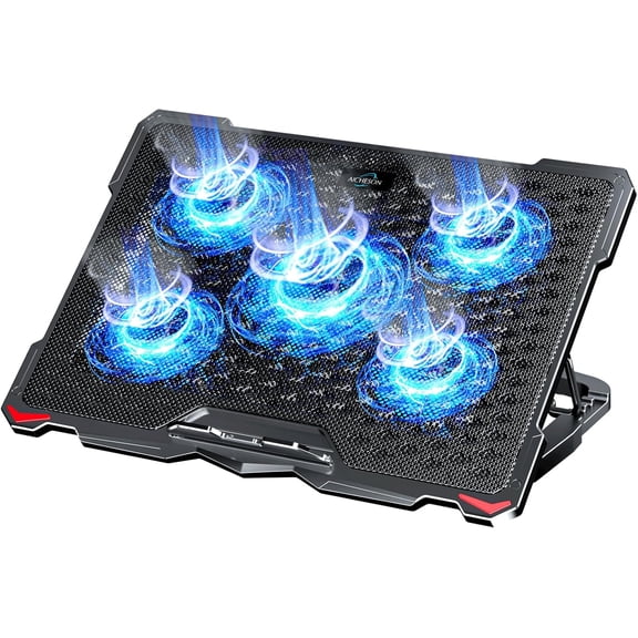 Laptop Cooling Pad 5 Fans Up to 17.3 Inch Heavy Notebook Cooler, Blue LED Lights, 2 USB Ports, S035, Blue-5fans