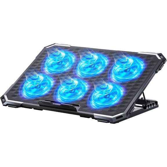 Laptop Cooling Pad with 6 Cooling Fans, Cooling Pad for Laptop Fan 13-15.6 Inch, Laptop Cooler Stand with 6 Height Adjustable, Notebook Cooler Pad with Two USB Port