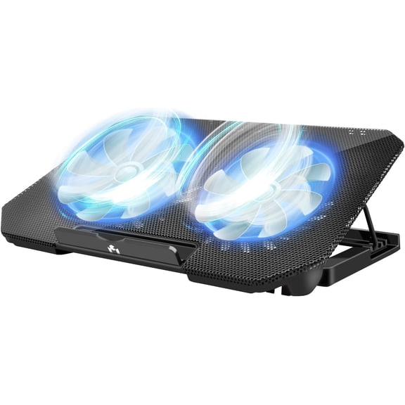 Laptop Cooling Pad, Cooler Pad Chill Mat 2 Quiet Fans LED Lights and 2 USB Ports 5 Height & with Adjustable Speed Mounts Metal Mesh Design, for 9"-17" Laptops