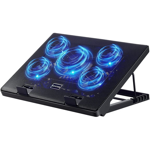 Laptop Cooling Pad, Cooler with 5 Quiet Fans for 12"-17" Computer PC Notebook Gaming Fan, Height Adjustable Stand Accessories, Blue