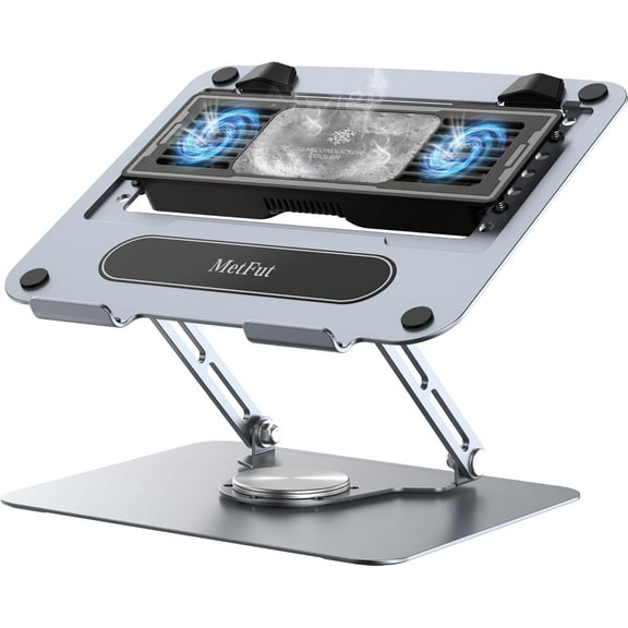 Laptop Cooling Pad with Detachable Fan, Adjustable Height & Angle, 360 ° Rotating Base, Ultra-Quiet Operation, Carbon Steel Frame for 10-16" Laptops and Tablets
