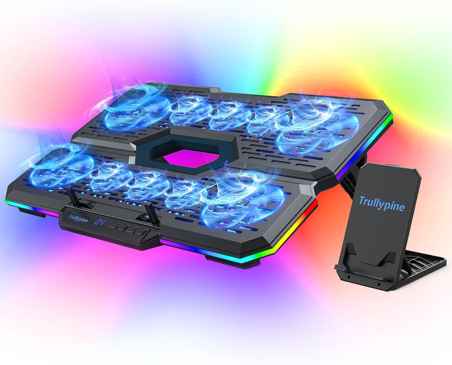 Laptop Cooling Pad, Gaming Cooler with 10 Quiet Fans, Height Adjustable Stand for 12"-17" Laptops, RGB Lights Fan 2 USB Port and Phone