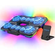 Laptop Cooling Pad, Gaming Cooler with 10 Quiet Fans, Height Adjustable Stand for 12-17 Laptops, RGB Lights Fan 2 USB Port and Phone