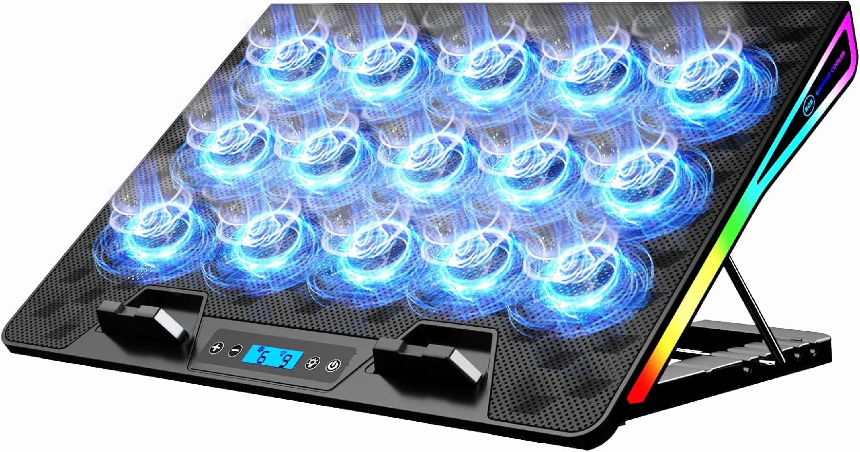 Laptop Cooling Pad, Gaming Laptop Fan Cooling Pad with 15 Quiet Fans, RGB Laptop Cooler for 10-17.3 Inch, 4 Height Stands, 2 USB Ports - Blue