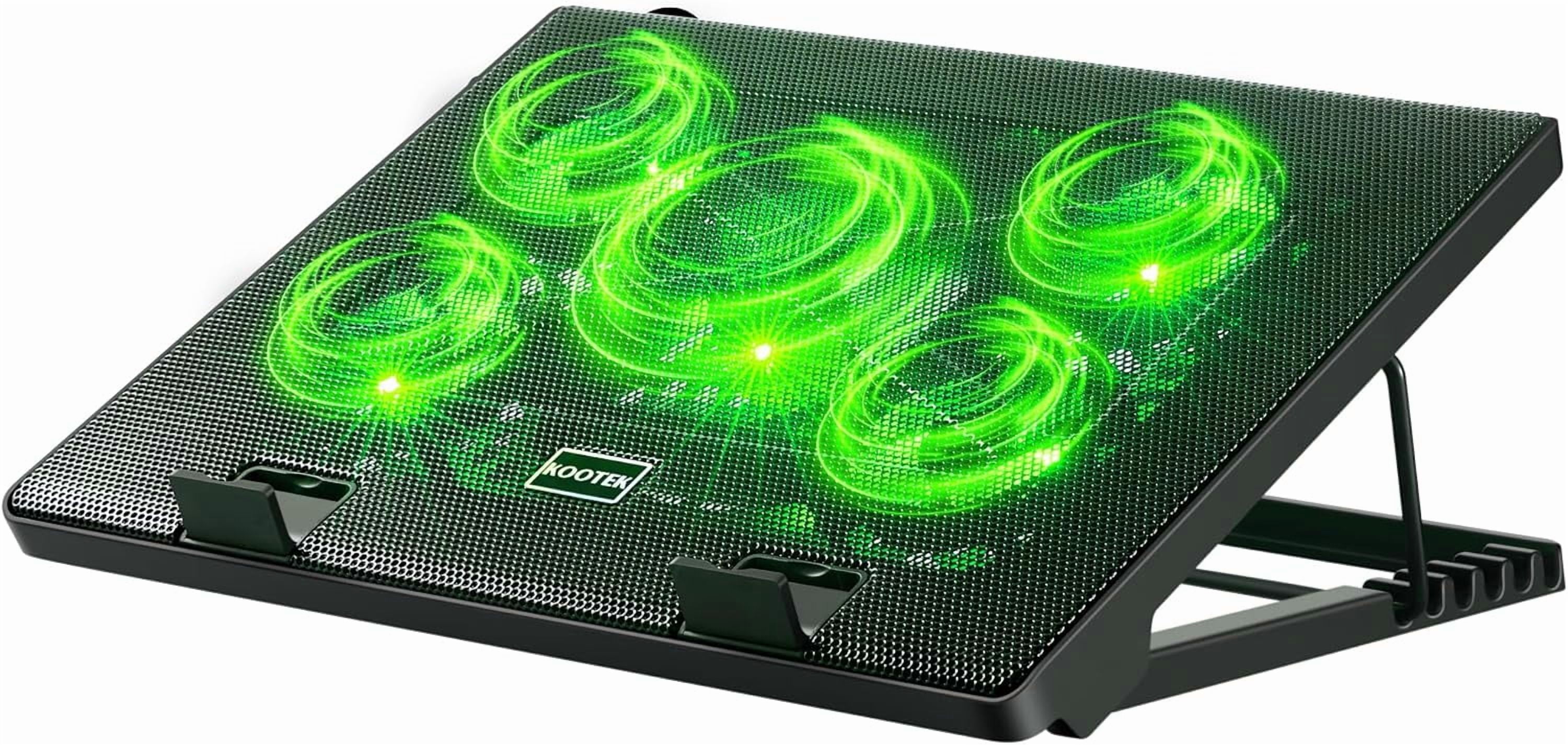 Laptop Cooling Pad, Laptop Cooler with 5 Quiet Fans for 12"-17" Computer PC Notebook Gaming Laptop Fan, Height Adjustable Laptop Cooling Stand Laptop Accessories, Green