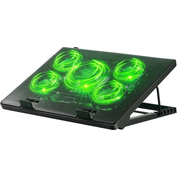 Laptop Cooling Pad, Laptop Cooler with 5 Quiet Fans for 12"-17" Computer PC Notebook Gaming Laptop Fan, Height Adjustable Laptop Cooling Stand Laptop Accessories, Green