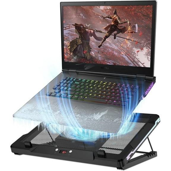 Laptop Cooling Pad, Laptop Cooler Stand with 5.5" Movable Fan Easy to Clean, 10 RGB Light Modes, Auto Temp Sensor & 3-Speed Manual Control, Ultra Quiet 40dB for 1417.3 Inch Laptops