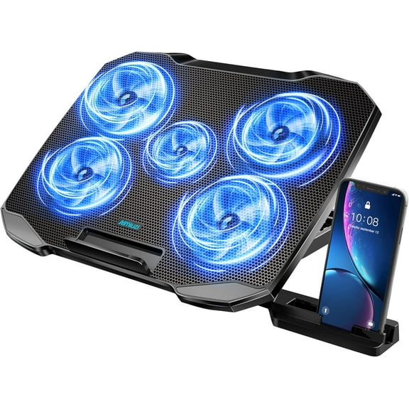 Laptop Cooling Pad Laptop Cooler Stand, Laptop Fan Cooling Pad for 12-15.6 Inch Laptop Notebooks, 5 Quiet Fans, 5 Angle Adjustable Laptop Cooling Stand (Black)