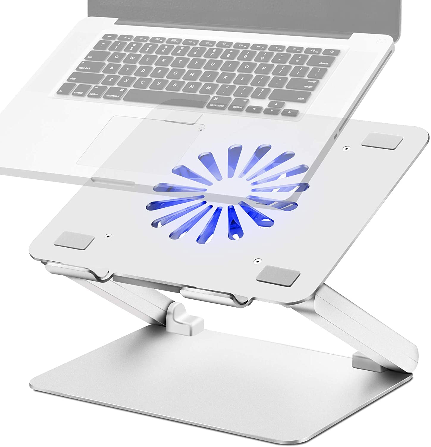 Laptop Cooling Pad with Low-Noise Fan and 3.0 USB Hubs, Ventilated Cooler Prevent Overheating, Ergonomic Stand Support Up to 17” Gaming Notebook Computer, Aluminum