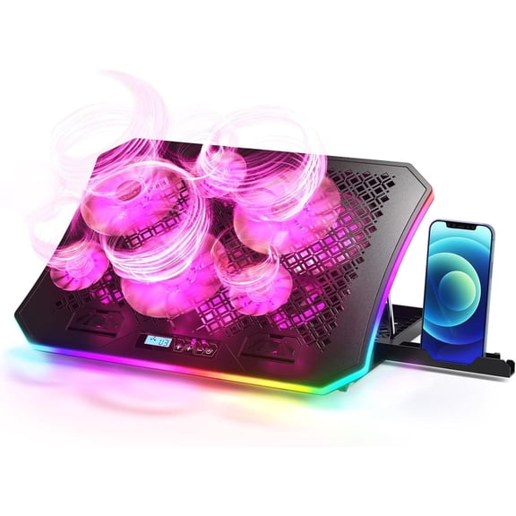 Laptop Cooling Pad,  RGB Laptop Cooler for 15.6-17.3 Inch Laptops, with 10 Modes Lights | 6 Fans | 7 Height Stands | 2 USB Ports | Desk or Lap Use (A8/Purple)