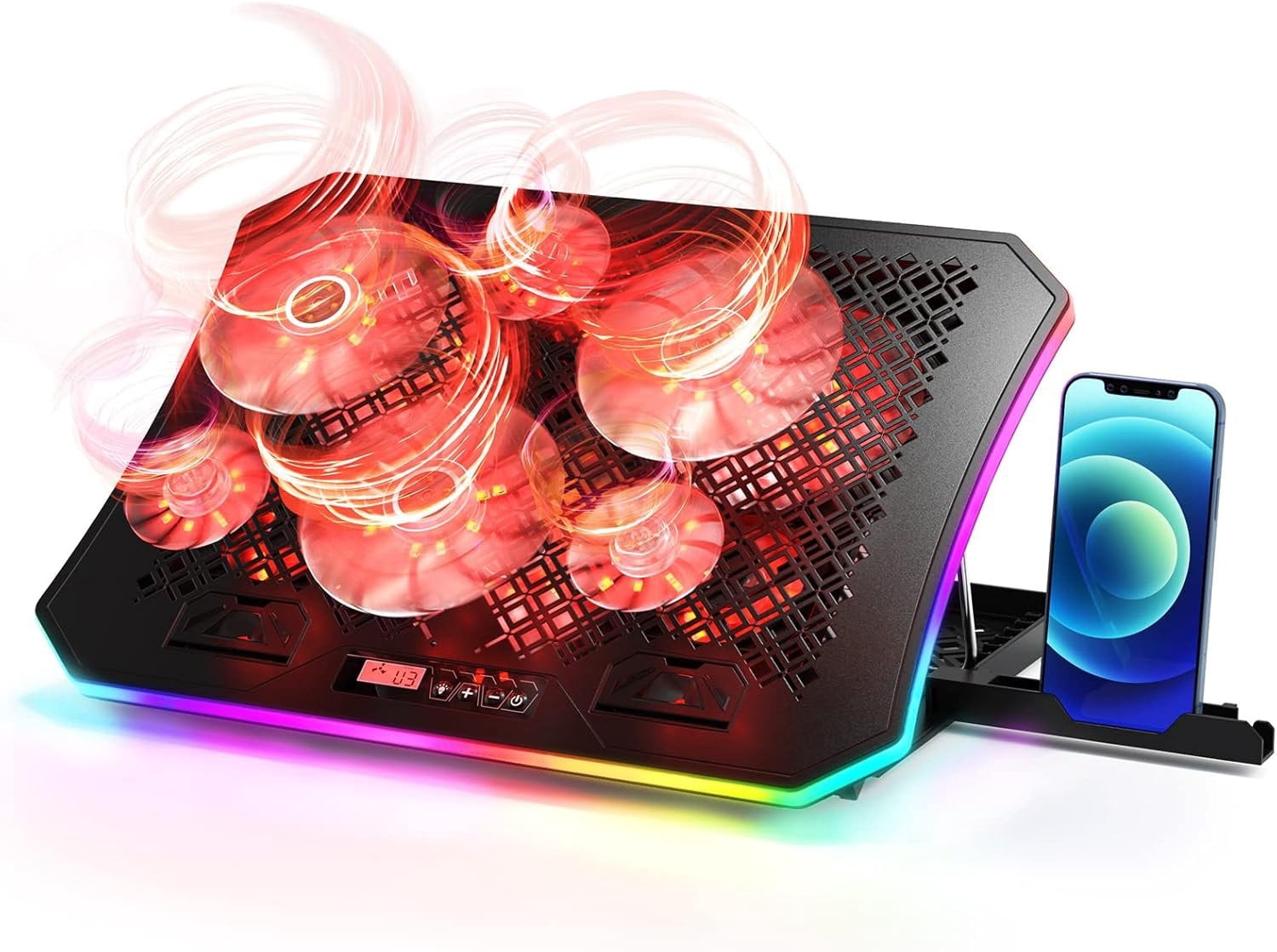 Laptop Cooling Pad, RGB Lights Laptop Cooler 6 Fans for 15.6-17.3 Inch ...