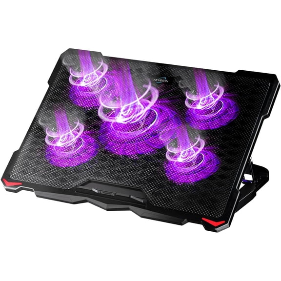 Laptop Cooling Pad for 15.6 to 17.3 Inches PC Notebooks, 5 Fans Computer Cooler Stands with Purple Lights Desk Chiller Mat, S035