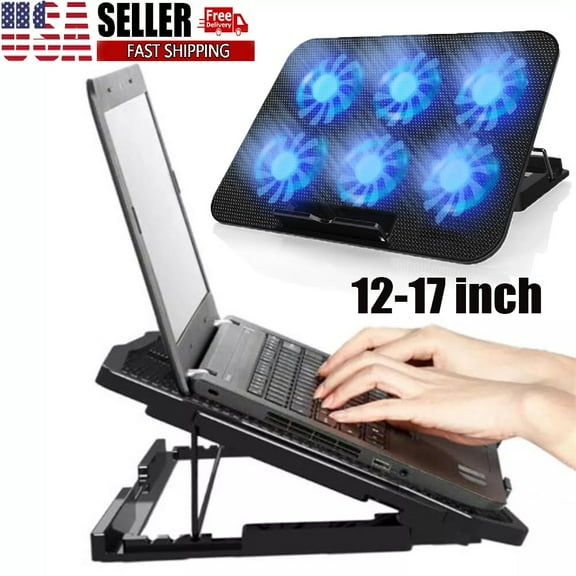 Cooling Pad for Laptop with Dual USB Ports - 6 High-Speed Quiet Fans, Adjustable Stand (18" Max)