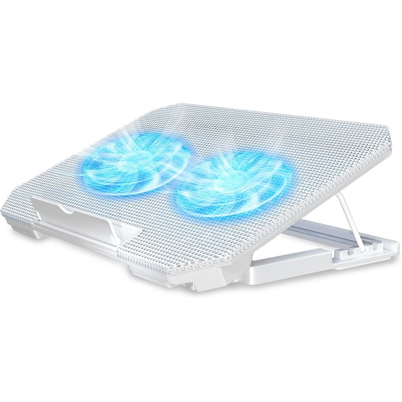 Laptop Cooling Pad with Adjustable Height Two 5.1 Inches Fan 2 USB Ports Suitable for 12"-15.6" Laptops(White)