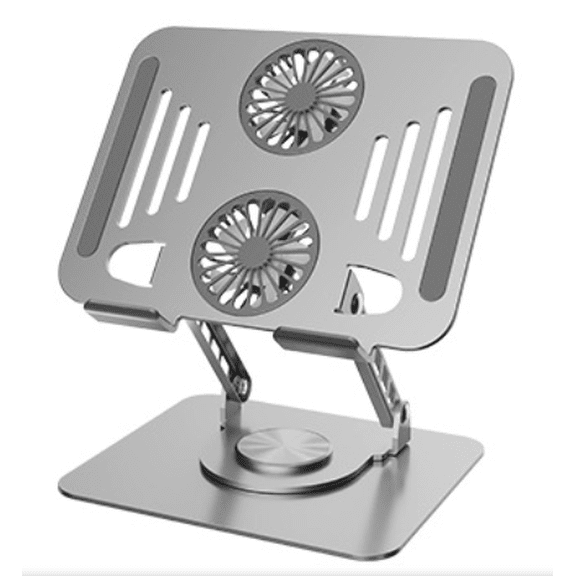 Laptop Cooling Stand with Fan, Multi-Functional Foldable Notebook Riser, 360 Rotating Ergonomic Metal Computer Holder for Gaming, Work & Home Use