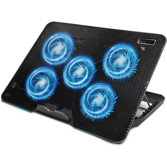 Laptop Cooling pad, ? Laptop Cooler with 5 Silent Fans, Adjustable Height Stand for 12-17 Inch Laptops,  Cooling Stand with Dual USB Ports, Portable Cooling Accessories - Black