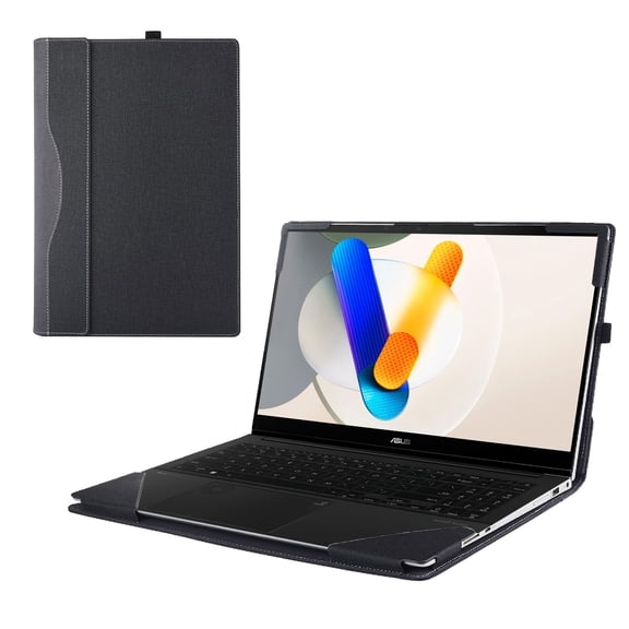 Laptop Cover Case for ASUS Vivobook Pro 15 OLED (N6506) 2024 [not Compatible with Any Other Model] 2-in-1 PU Leather Detachable Notebook Sleeve Computer Bag Protective (Black)