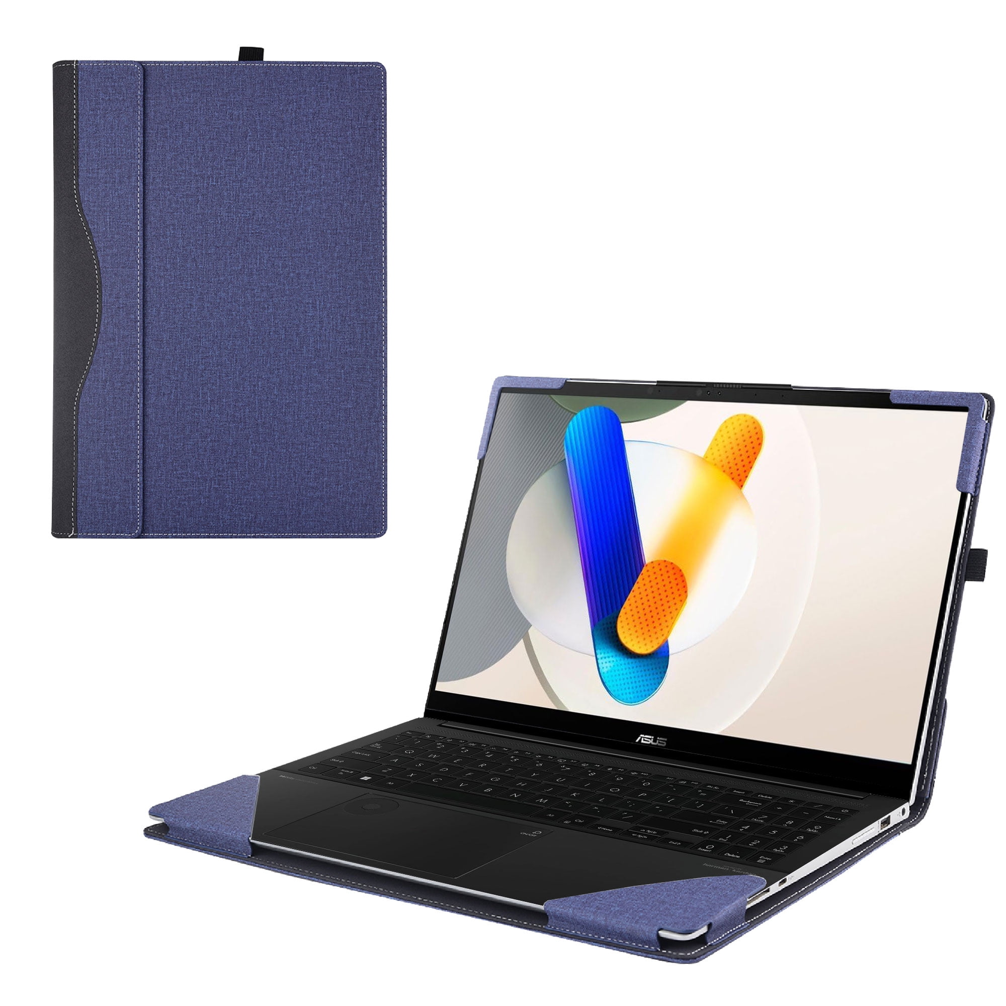 Laptop Cover Case for ASUS Vivobook Pro 15 OLED (N6506) 2024 [not Compatible with Any Other Model] 2-in-1 PU Leather Detachable Notebook Sleeve Computer Bag Protective (Blue)