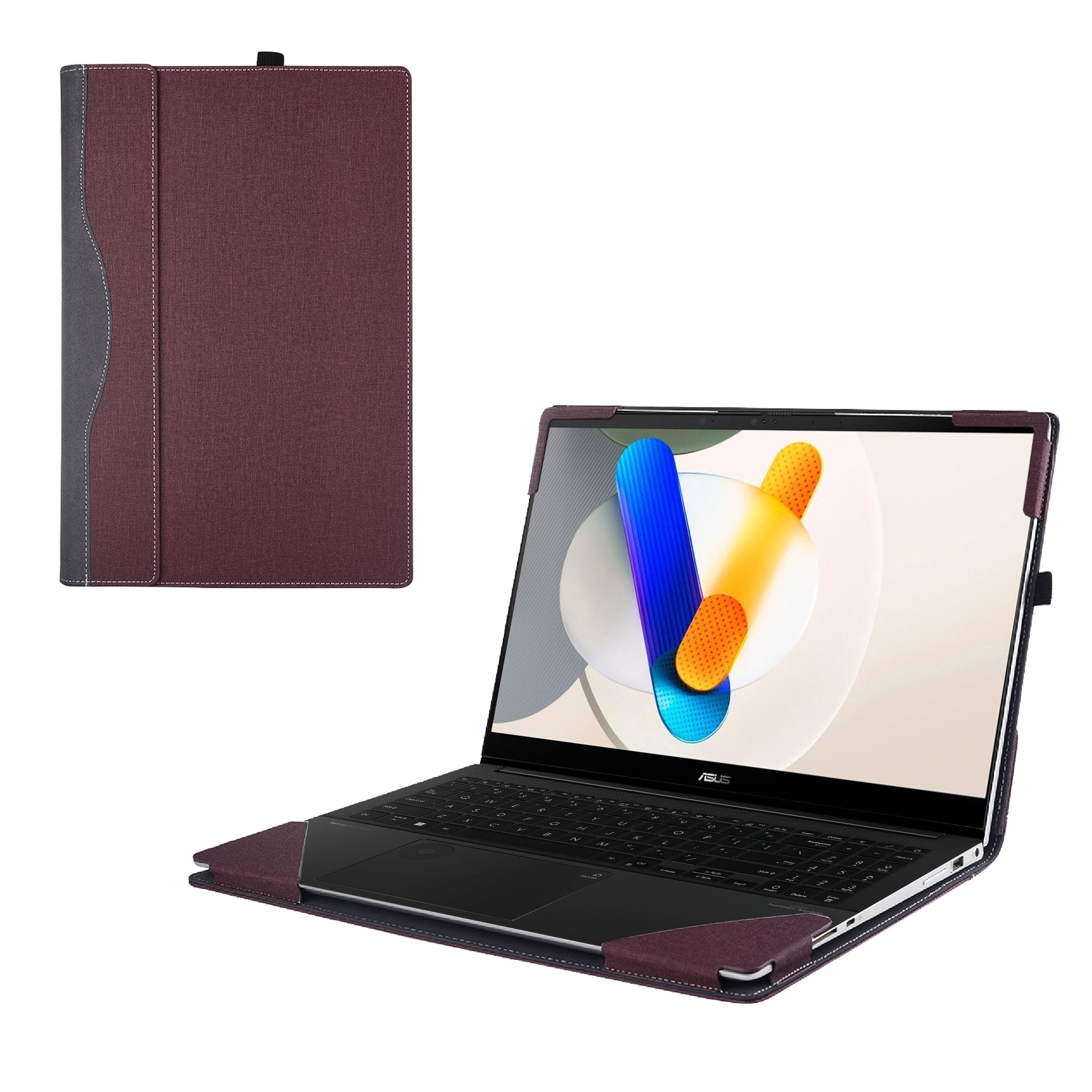 Laptop Cover Case for ASUS Vivobook Pro 15 OLED (N6506) 2024 [not Compatible with Any Other Model] 2-in-1 PU Leather Detachable Notebook Sleeve Computer Bag Protective (Wine red)