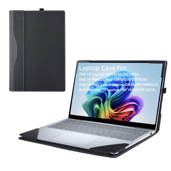 Laptop Cover Case for Dell 14/14 Plus/Pro Max Series 14" Notebook PC (NOT Working with Other Dell Models). 2-in-1PU Leather Detachable Notebook Sleeve (Black)