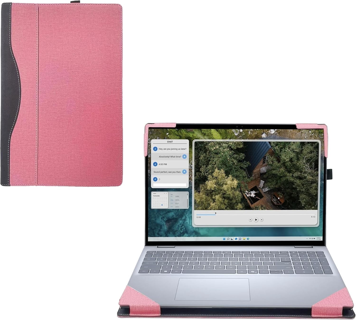Laptop Cover Case for Dell Inspiron 16 5645/5640/5635/5630/5625/5620 Notebook PC (NOT Working with Other Dell Models) PU Leather Detachable Notebook Sleeve (Pink)