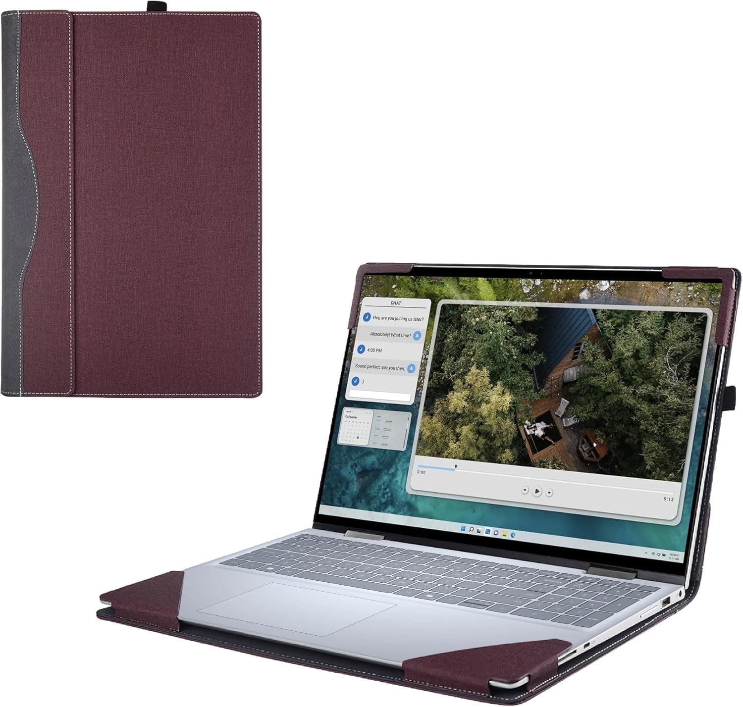 Laptop Cover Case for Dell Inspiron 16 5645/5640/5635/5630/5625/5620 Notebook PC (NOT Working with Other Dell Models) PU Leather Detachable Notebook Sleeve (Wine red)