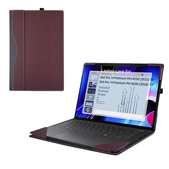 Laptop Cover Case for Dell Pro 14 Premium PA14250 (2025) / PA14260 (2026) Windows Notebook PC (NOT Working with Other Dell Models). 2-in-1 PU Leather Detachable Notebook Sleeve (Wine red)