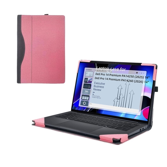 Laptop Cover Case for Dell Pro 14 Premium PA14250 (2025) / PA14260 (2026) Windows Notebook PC (NOT Working with Other Dell Models). 2-in-1 PU Leather Detachable Notebook Sleeve (Pink)