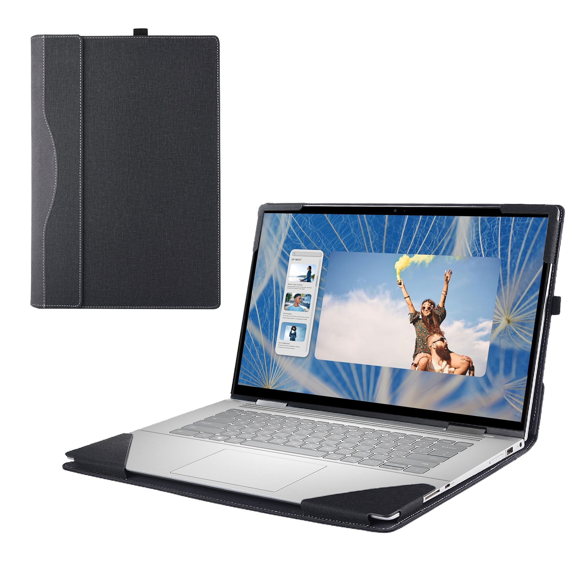Laptop Cover Case for Dell inspiron 14 2-in-1 7430/7435/7440/7445 2023-2024[not Compatible with Any Other Model] PU Leather Detachable Notebook Sleeve Computer Bag Protective (Black)