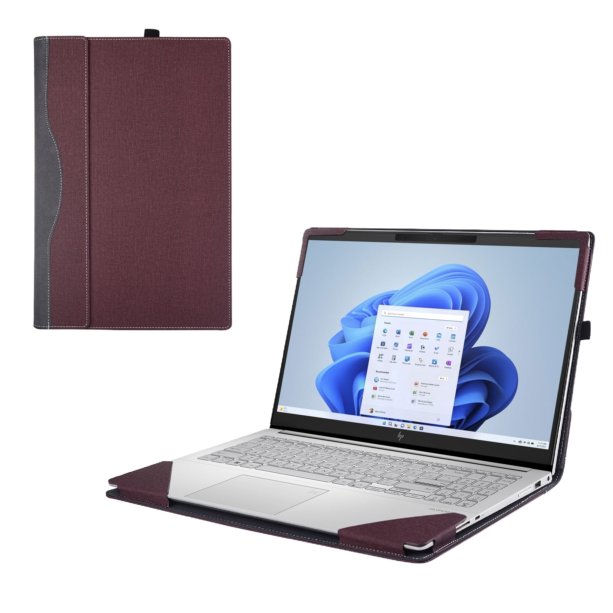 Laptop Cover Case for HP Pavilion Plus 14-EY0000 14-EW0000 Series 2023~2025 14" [not Compatible with Any Other Model] 2-in-1 PU Leather Notebook Sleeve(Wine red)