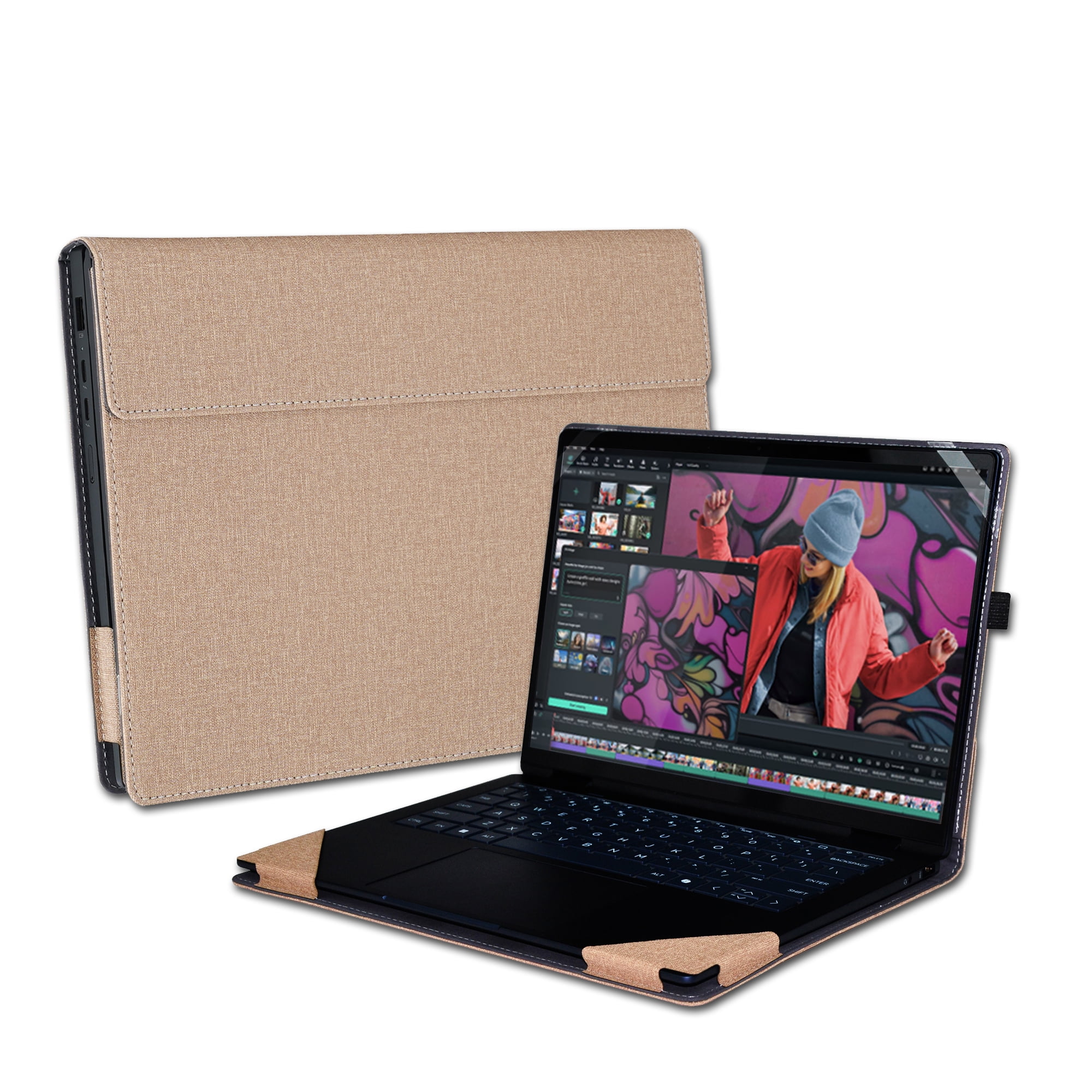 Laptop Cover Case for Lenovo Yoga Slim 7 14AKP10 /14ILL10 & Sleeve for Yoga Slim 7i Aura Edition 14 inch Gen 10, PU Leather Protective Bag with Foldable Cooling Bracket