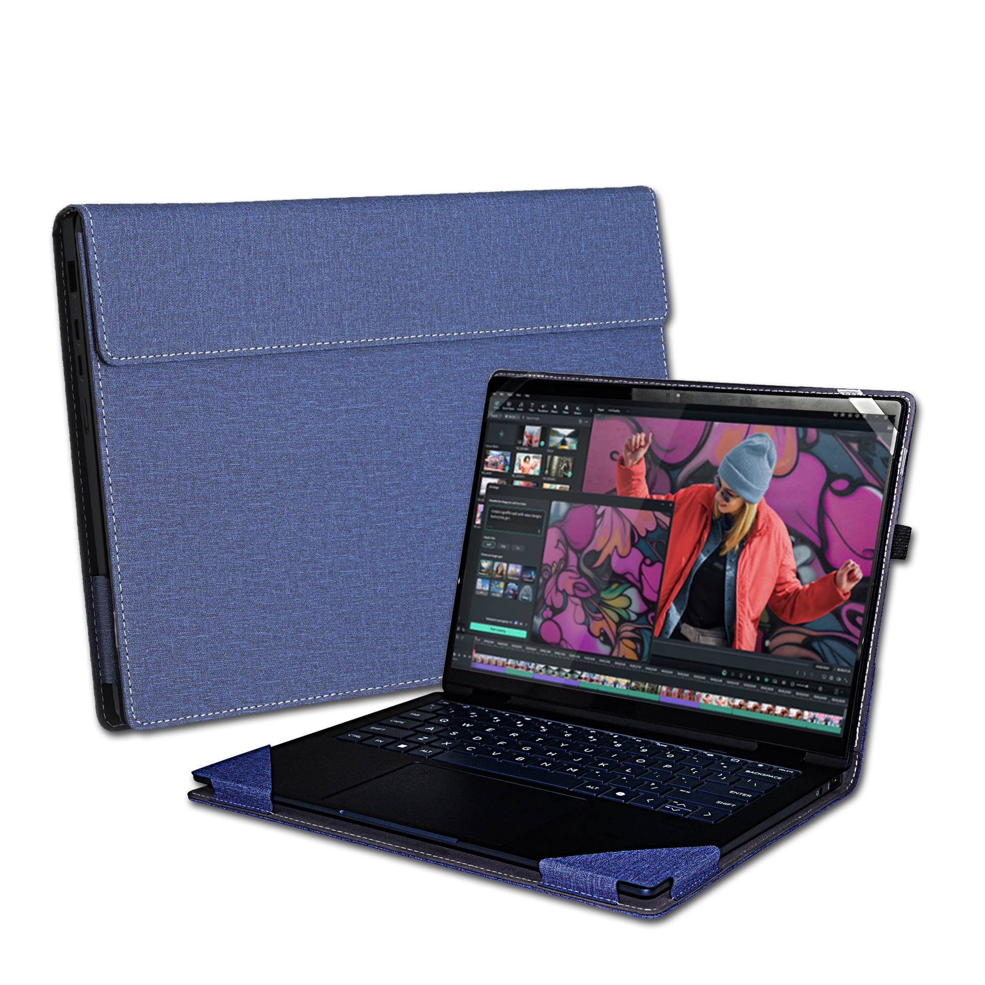 Laptop Cover Case for Lenovo Yoga Slim 7 14AKP10 /14ILL10 & Sleeve for Yoga Slim 7i Aura Edition 14 inch Gen 10, PU Leather Protective Bag with Foldable Cooling Bracket