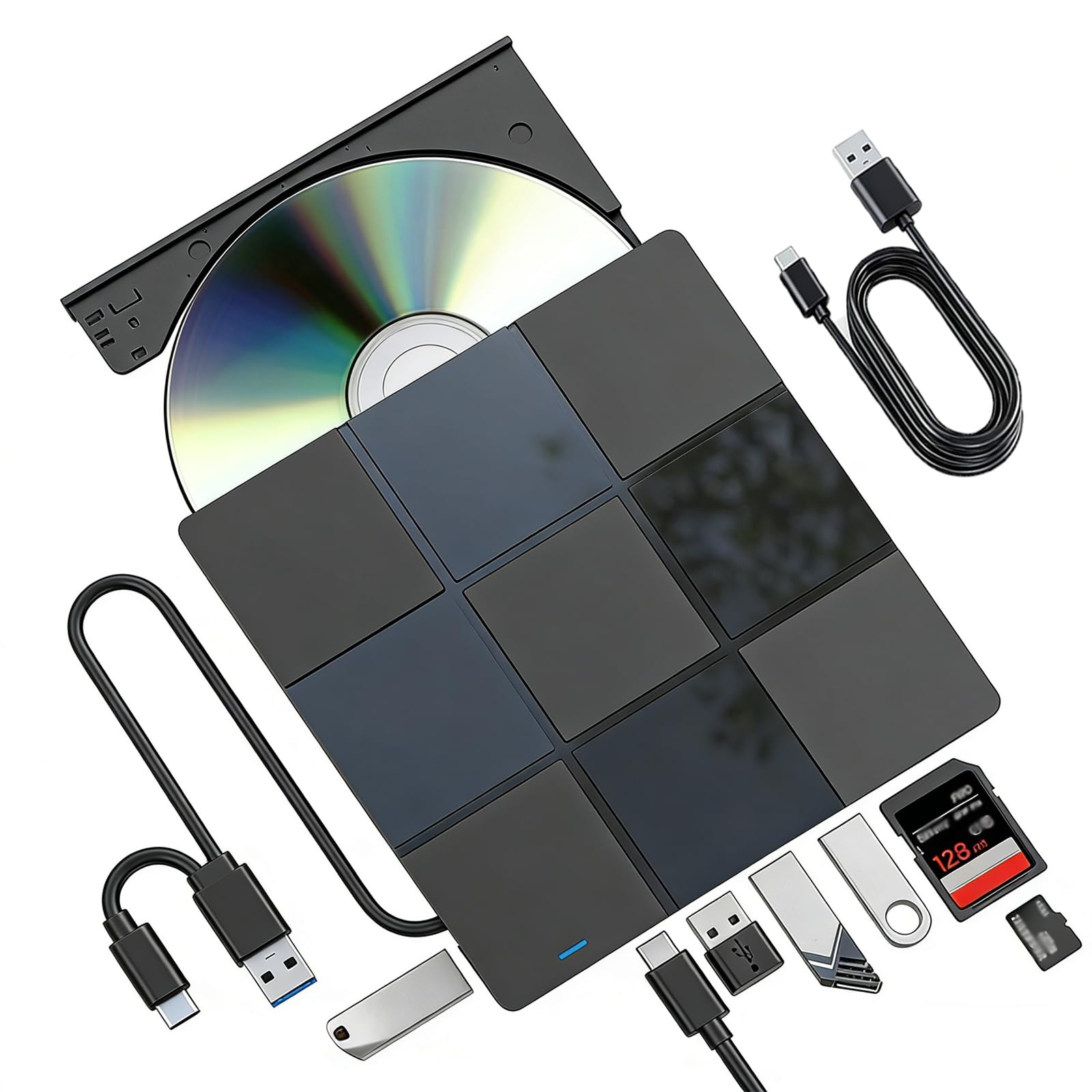 Laptop DVD Player External, 8 in 1 USB 3.0 Portable CD/DVD Burner ...