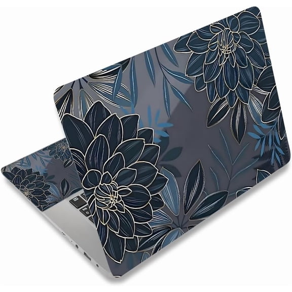 Laptop Decal Sticker Skin Cover, 12" 13.1" 13.3" 14" 15" 15.4" 15.6" Laptop Netbook Vinyl Art Skin Sticker Cover Notebook PC Protector (2 Wrist Pad Included), Removable Reusable, Dahlia Flowers
