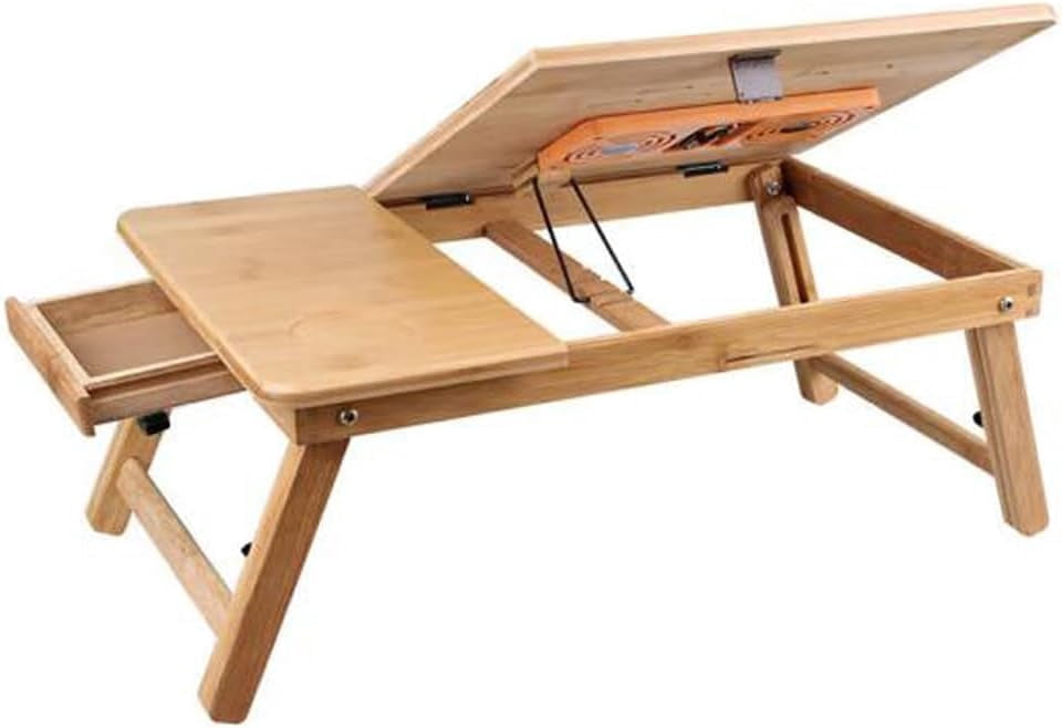 Laptop Desk Adjustable Bamboo Laptop Table with Fan Drawer Foldable Bed ...