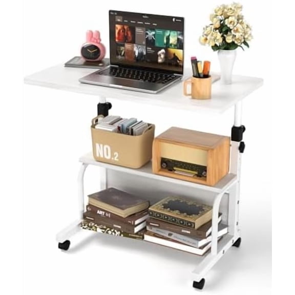 Laptop Desk Adjustable Desk Small Standing Desk Home Office Desks for Small Spaces Portable Desks Table for Bedrooms,Mobile Rolling Computer Work Desks on Wheels