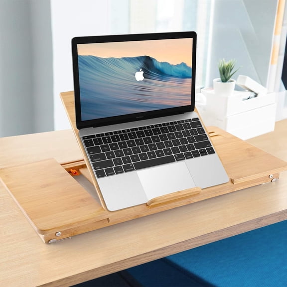 Laptop Desk Bamboo Laptop Table Adjustable Lap Tray Bed Serving Tray Breakfast Table Foldable Coffee Tea Table 7 Tilting Top Angles 4 Latches Large Size 27.95" x 13.8"