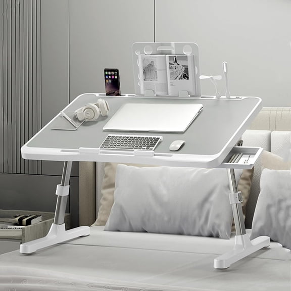 Laptop Desk for Bed, Adjustable Beds Table with USB Charge Port, Foldable Lap top Table with Storage Drawer, Portable Laptops Bed Desk Tray for Eating Working Writing Reading