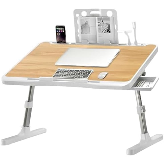 Laptop Desk for Bed, Adjustable Beds Table with USB Charge Port, Foldable Laptop Table with Storage Drawer, Portable Laptop Bed Desk Tray for Eating Working Writing Reading (Yellow)