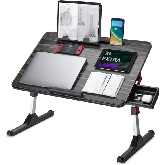 Laptop Desk for Bed, Adjustable Foldable Bed Table Lap Desk, Computer Tray Laptop Stand with Book Stand,Wrist Rest, Storage Drawer Foldable Lap Desk for Adults Kids Writing Work Study Couch