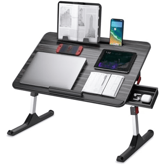 Laptop Desk for Bed, Adjustable Foldable Bed Table Lap Desk, Computer Tray Laptop Stand with Book Stand,Wrist Rest, Storage Drawer Foldable Lap Desk for Adults Kids Writing Work Study Couch$$Office