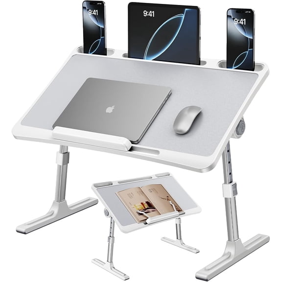 Laptop Desk for Bed,Adjustable Height Lap Desks Bed Tray,Portable Folding Couch Table with Bookstand,Car Rear Seat Sofa Floor Laptop Tray Stand for Adults Kids Eating Breakfast,Writing,Reading